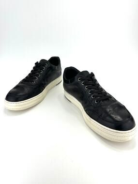 Zanzara Marcus Men Black Sneaker Size 12 Luxury Leather Skater Lace-Up Low-Top